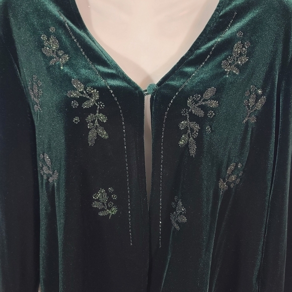 Vintage Green Velvet Beaded Cardigan, Sz 14P - Picture 2 of 7